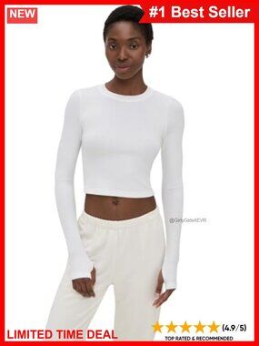 Louise Rib Long Sleeve Crop Top Crew Neck Pullover